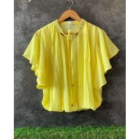 Yellow Mirror Embroidery Knot Collar Balloon Top