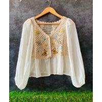 Classy Knitting Embroidery Georgette Top