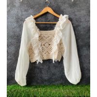 Classy Cream Knitting Georgette Top