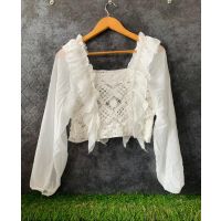 Classy White Knitting Georgette Top