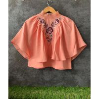 Coral Neck Elastic Lace Fully Frill Embroidery Short Top