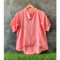 Coral Casual Pleated Half Sleeve 2 Button Up Down Top