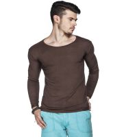 Season Tinted Brown Blended Cotton Solid Round Neck T-shirt