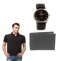 Season Black Polo T Shirt With Free Watch & Wallet