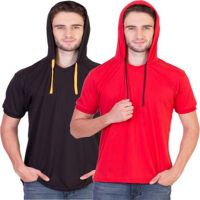 Season KeepSake Solid Men's Hooded Black, Red T-Shirt
