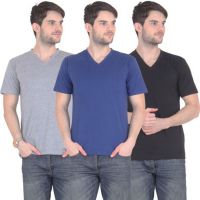 Seasons Solid Men's V-neck Multicolor T-Shirt